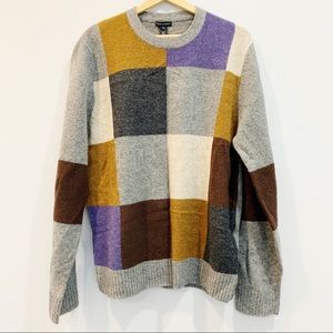 Club Monaco Wool Color Block Crewneck Sweater L